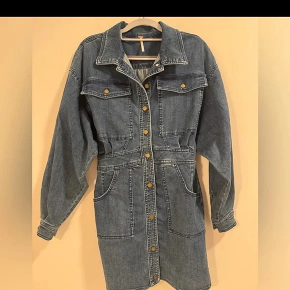 Free People Bo Dress Marine Indigo Denim - Picture 7 of 7